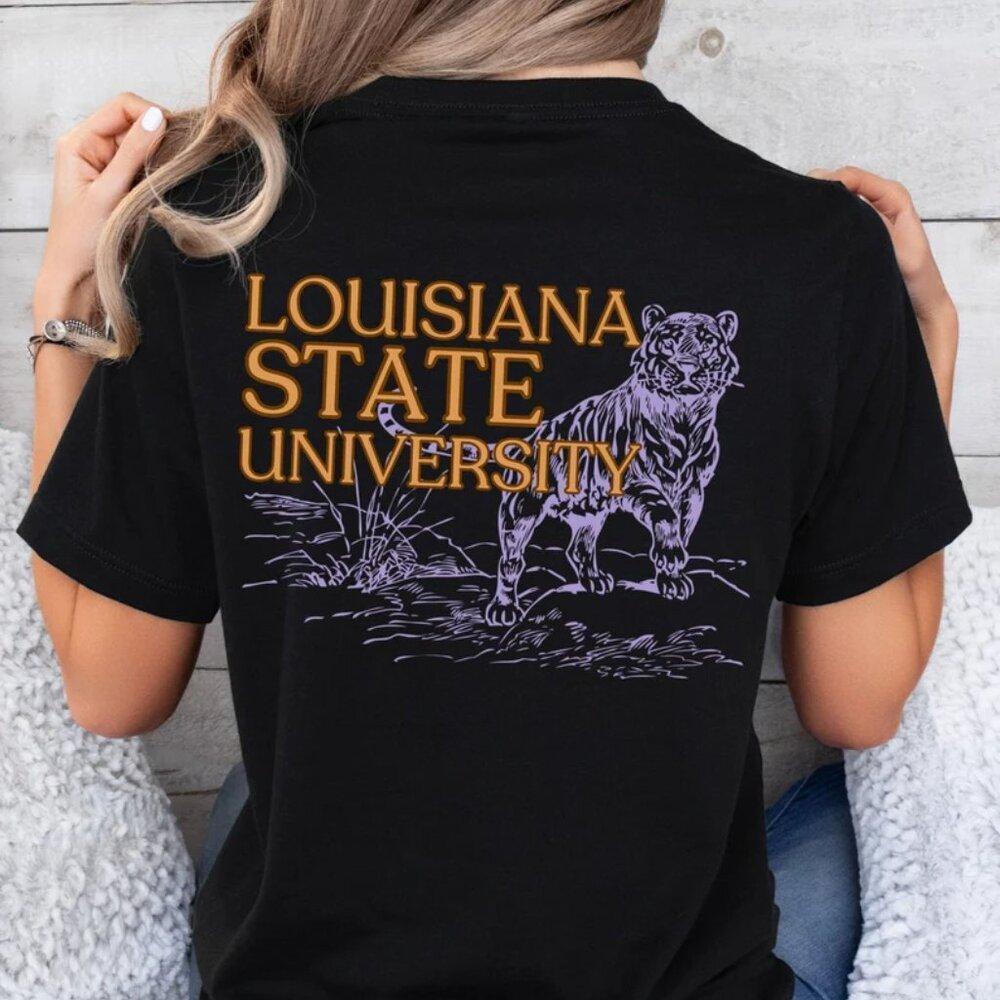 LSU Tigers Purple Gold Football Game Day Geaux Tigers Graphic T-Shirt